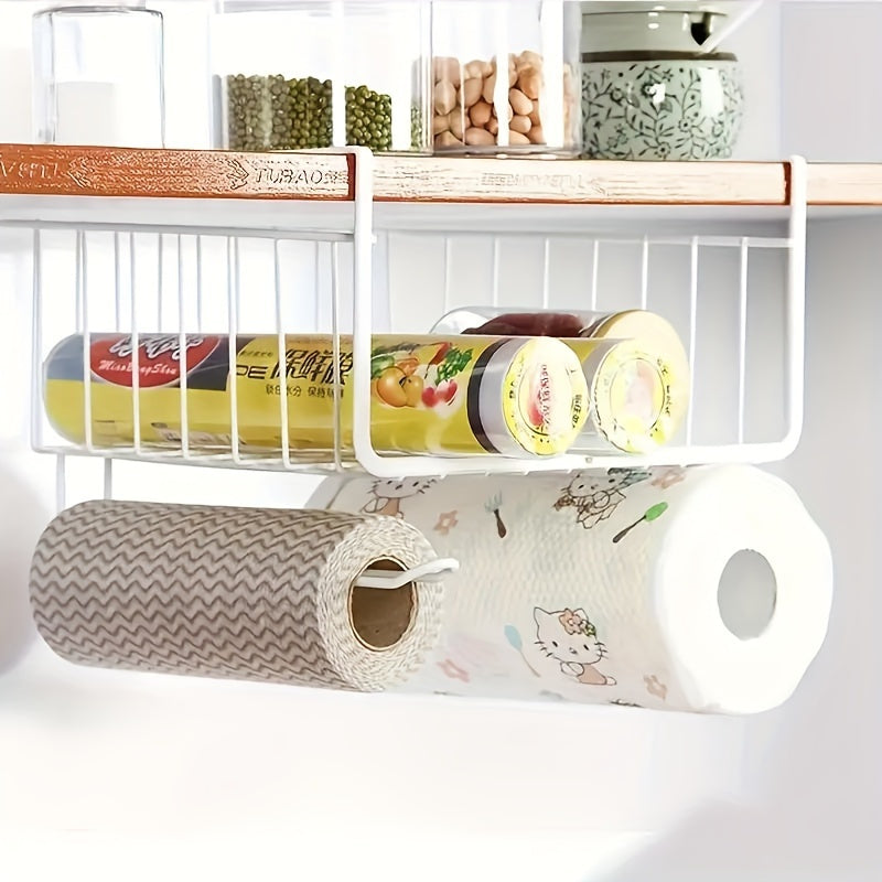 Stainless Steel Desk Organizer with Hanging Basket and Paper Roll Holder