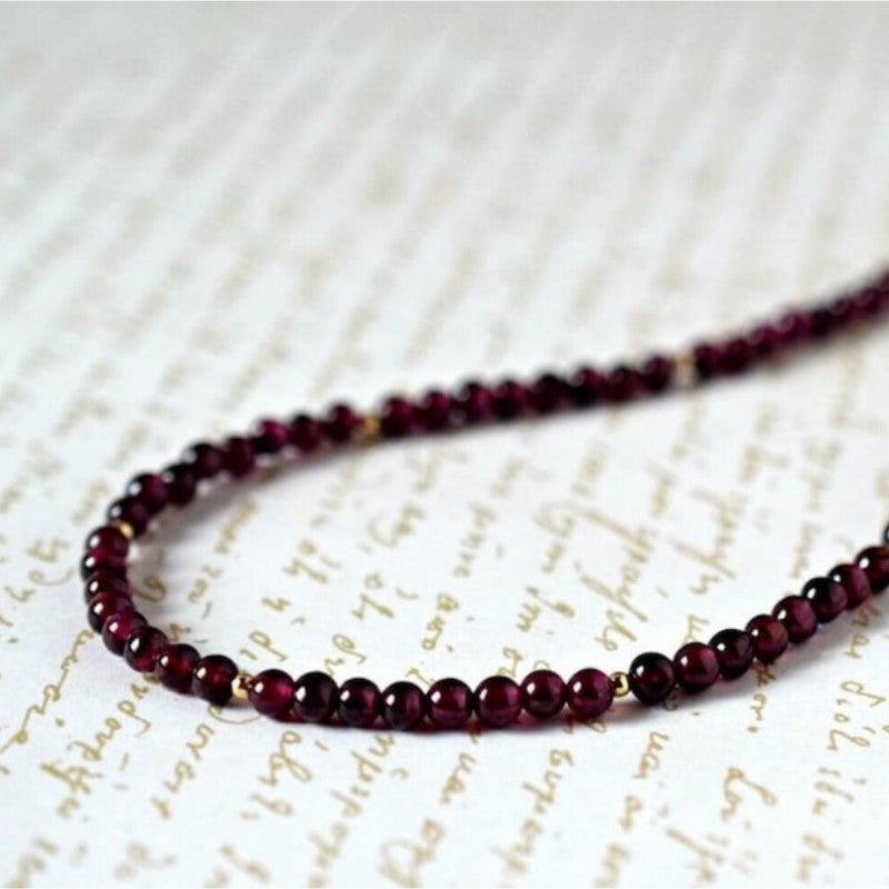 Red Garnet Beaded Necklace Minimalist Gemstone Jewelry for Women