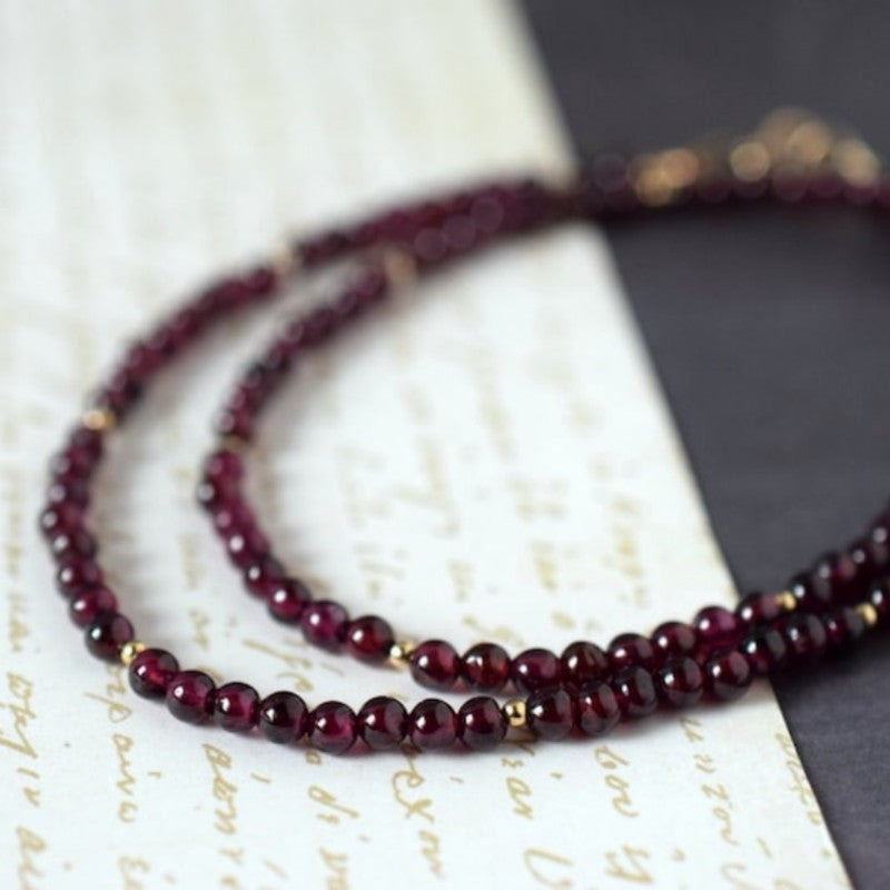 Red Garnet Beaded Necklace Minimalist Gemstone Jewelry for Women