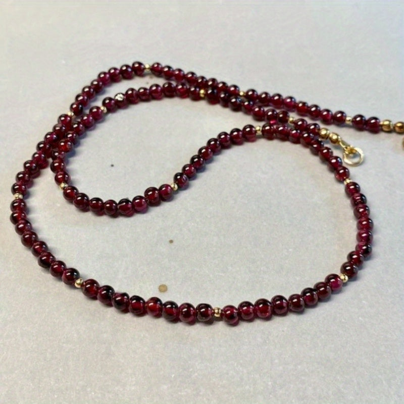 Red Garnet Beaded Necklace Minimalist Gemstone Jewelry for Women