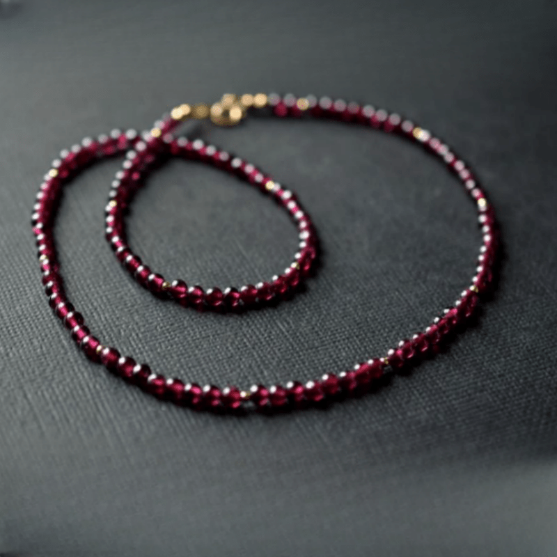 Red Garnet Beaded Necklace Minimalist Gemstone Jewelry for Women