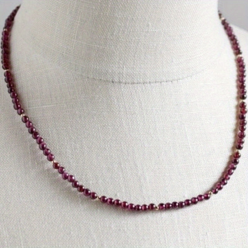 Red Garnet Beaded Necklace Minimalist Gemstone Jewelry for Women