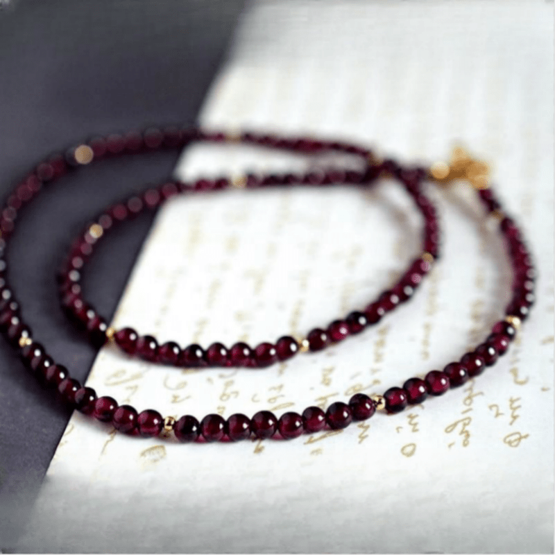 Red Garnet Beaded Necklace Minimalist Gemstone Jewelry for Women