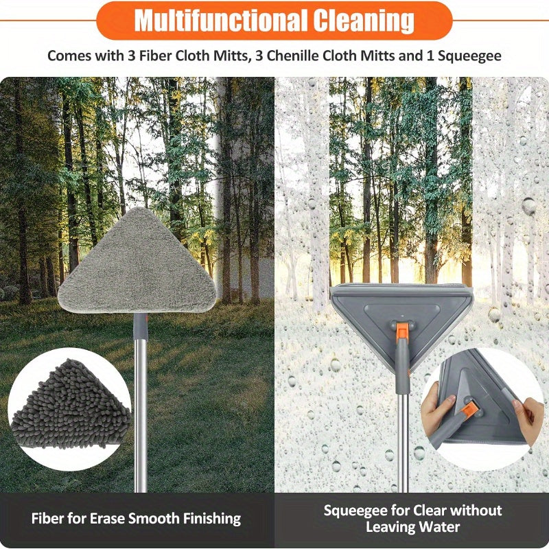 360° aylanuvchi uzun tutqichi 215.9 sm bo'lgan kengaytiriladigan devor tozalash mop - yotoqxona, hammom va yashash xonasidagi shiftlar, derazalar va pollarni tozalash uchun 6 ta mikro tolali pad bilan birga keladi.