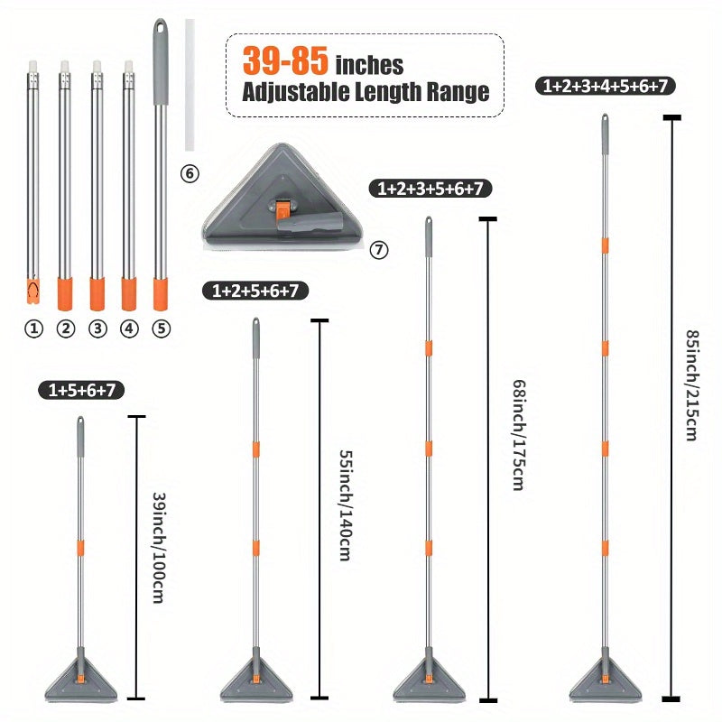 360° aylanuvchi uzun tutqichi 215.9 sm bo'lgan kengaytiriladigan devor tozalash mop - yotoqxona, hammom va yashash xonasidagi shiftlar, derazalar va pollarni tozalash uchun 6 ta mikro tolali pad bilan birga keladi.