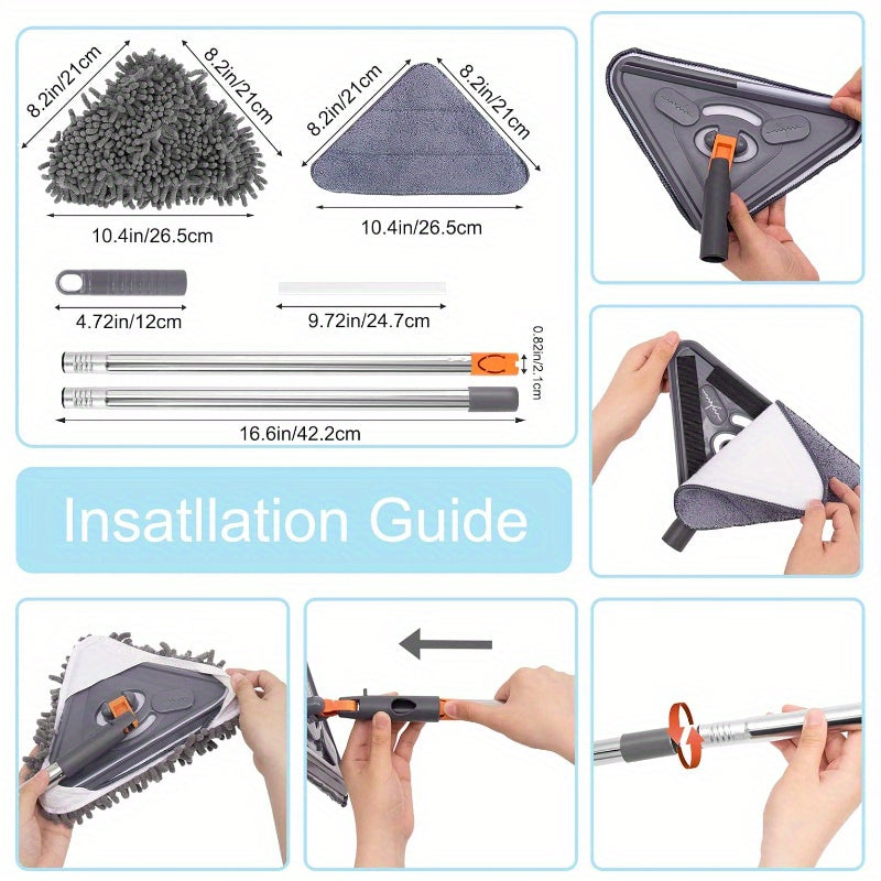 360° aylanuvchi uzun tutqichi 215.9 sm bo'lgan kengaytiriladigan devor tozalash mop - yotoqxona, hammom va yashash xonasidagi shiftlar, derazalar va pollarni tozalash uchun 6 ta mikro tolali pad bilan birga keladi.