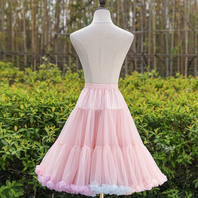 Rainbow Design Fluffy Skirt with Soft Gauze and Volume Support for Cosplay