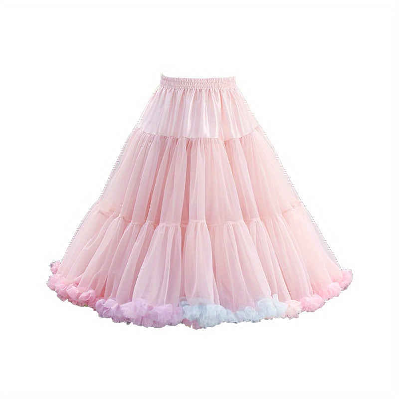 Rainbow Design Fluffy Skirt with Soft Gauze and Volume Support for Cosplay