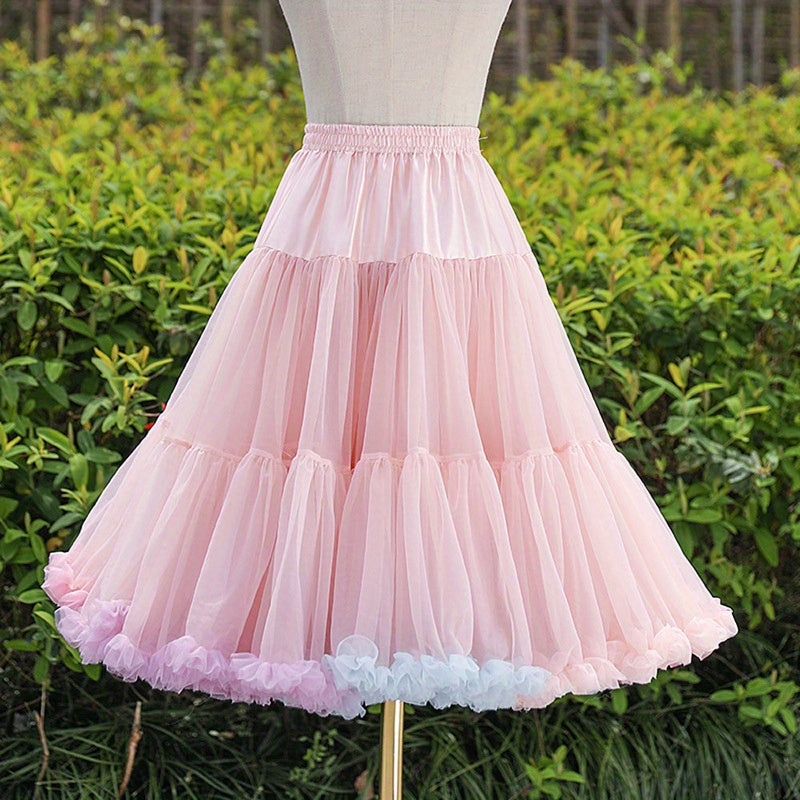 Rainbow Design Fluffy Skirt with Soft Gauze and Volume Support for Cosplay