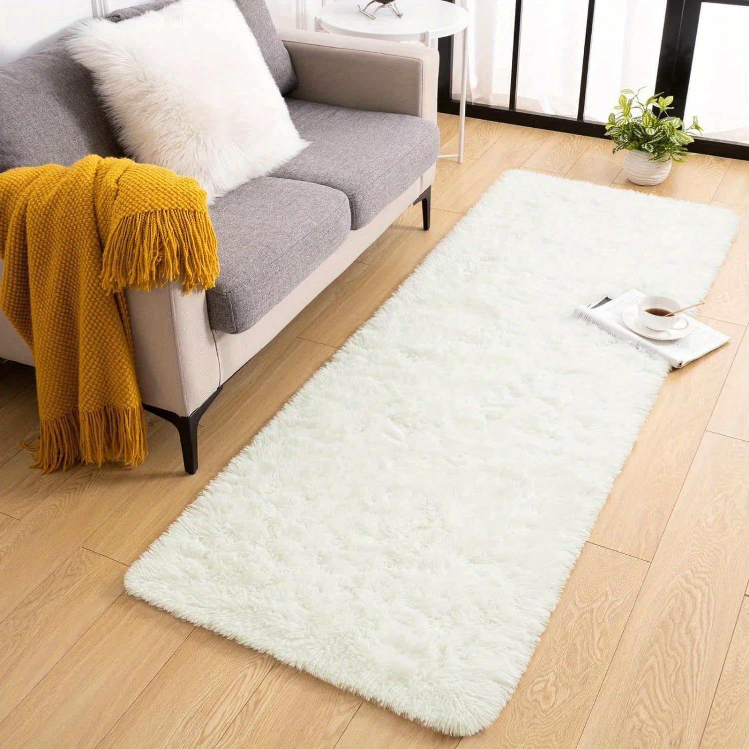 Long Plush Fleece Carpet Rug with Non-Slip Bottom, Tie-Dye Nordic Style Floor Mat