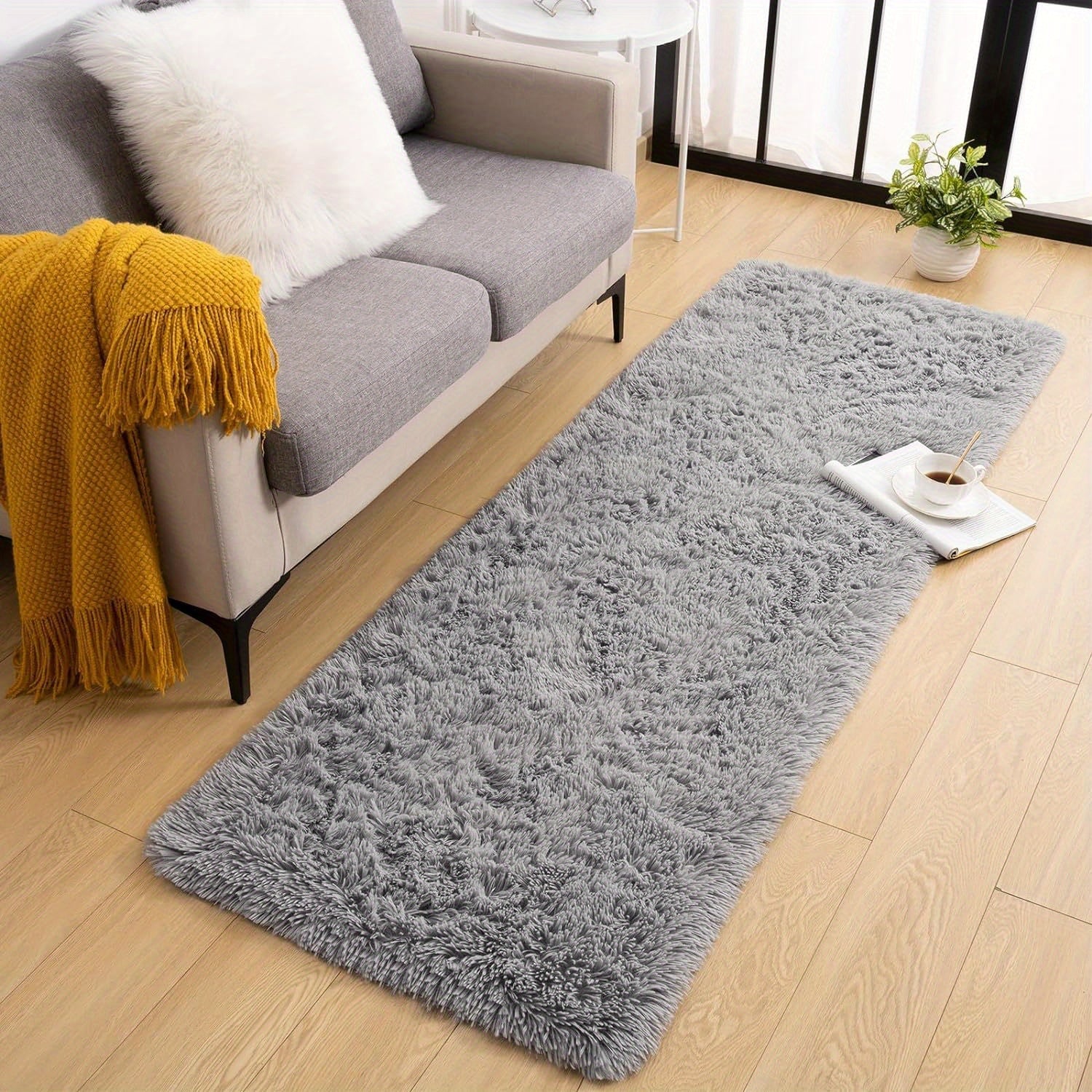 Long Plush Fleece Carpet Rug with Non-Slip Bottom, Tie-Dye Nordic Style Floor Mat