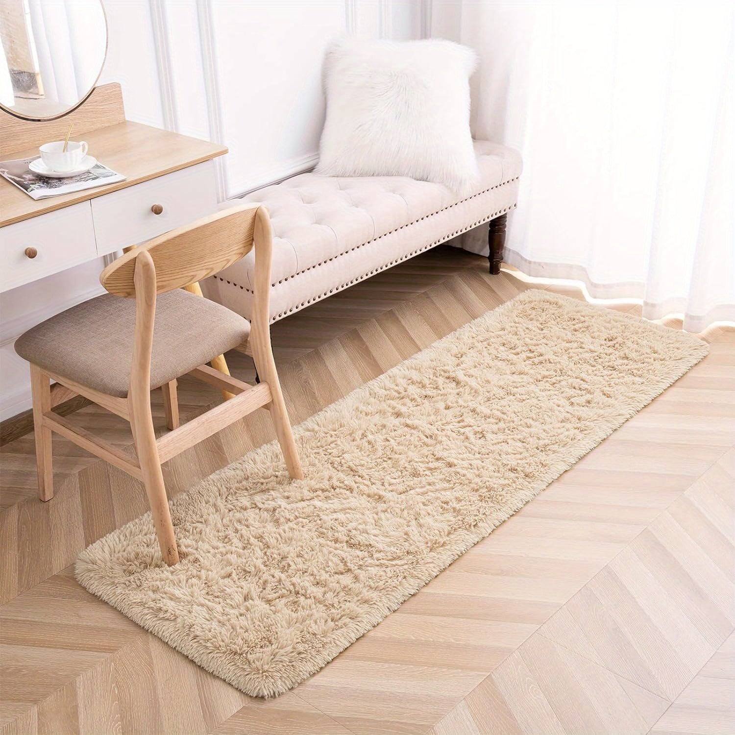 Long Plush Fleece Carpet Rug with Non-Slip Bottom, Tie-Dye Nordic Style Floor Mat