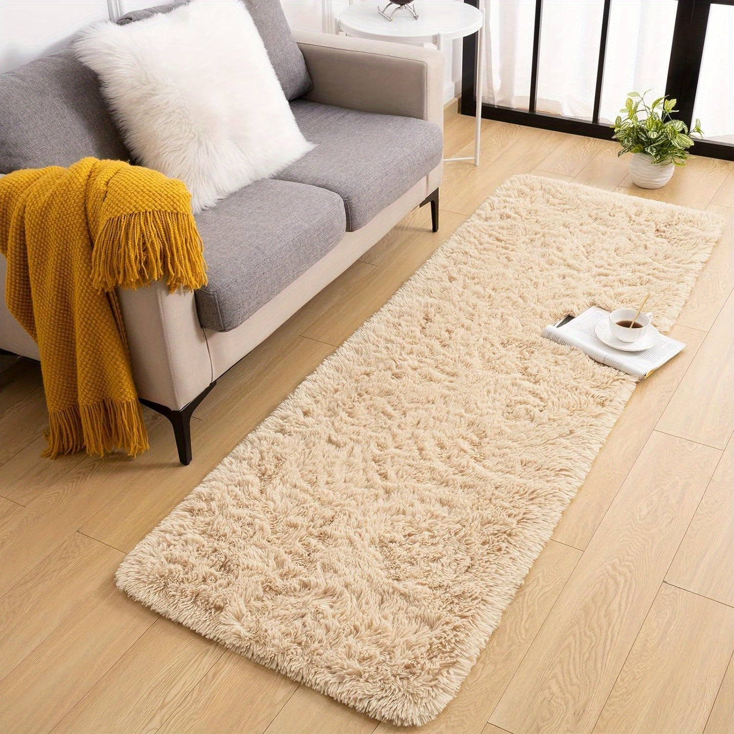 Long Plush Fleece Carpet Rug with Non-Slip Bottom, Tie-Dye Nordic Style Floor Mat