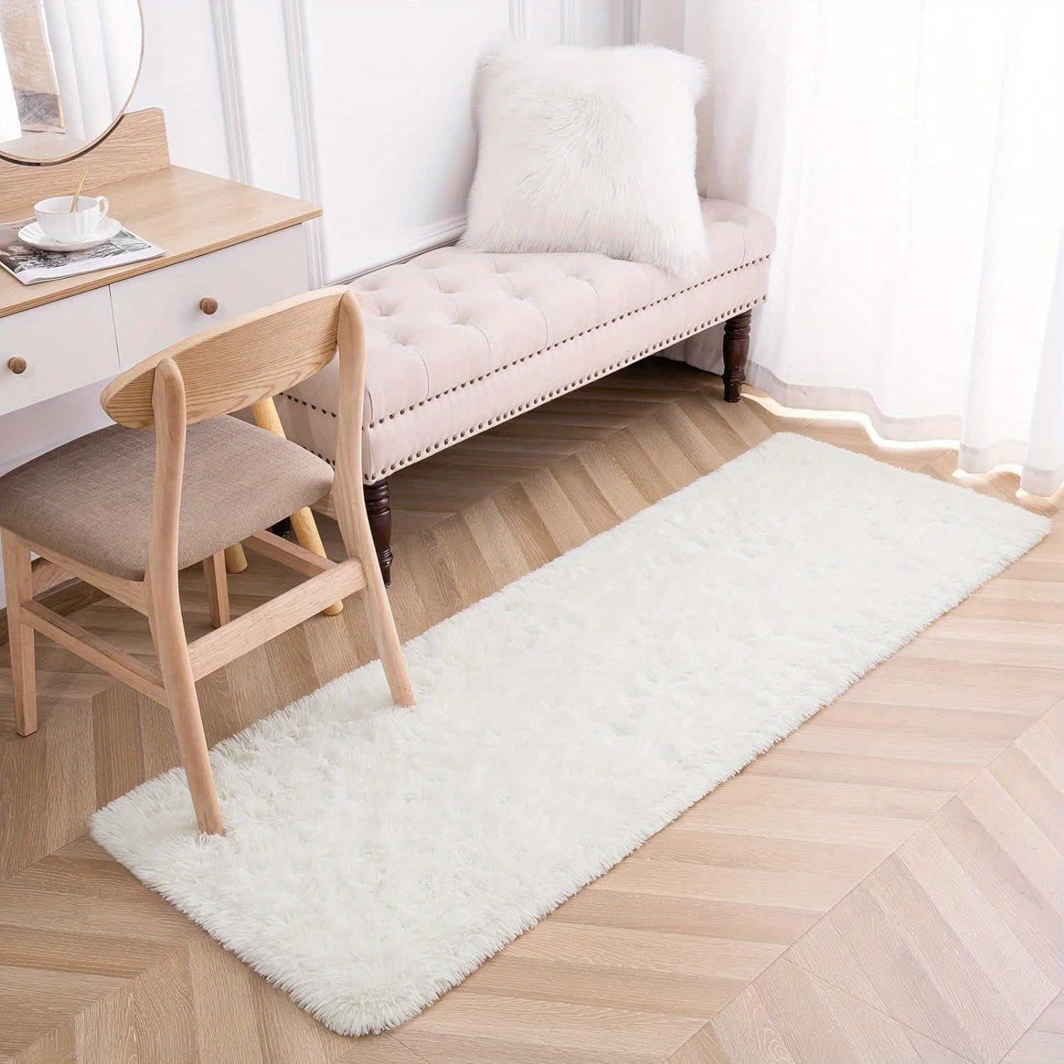 Long Plush Fleece Carpet Rug with Non-Slip Bottom, Tie-Dye Nordic Style Floor Mat