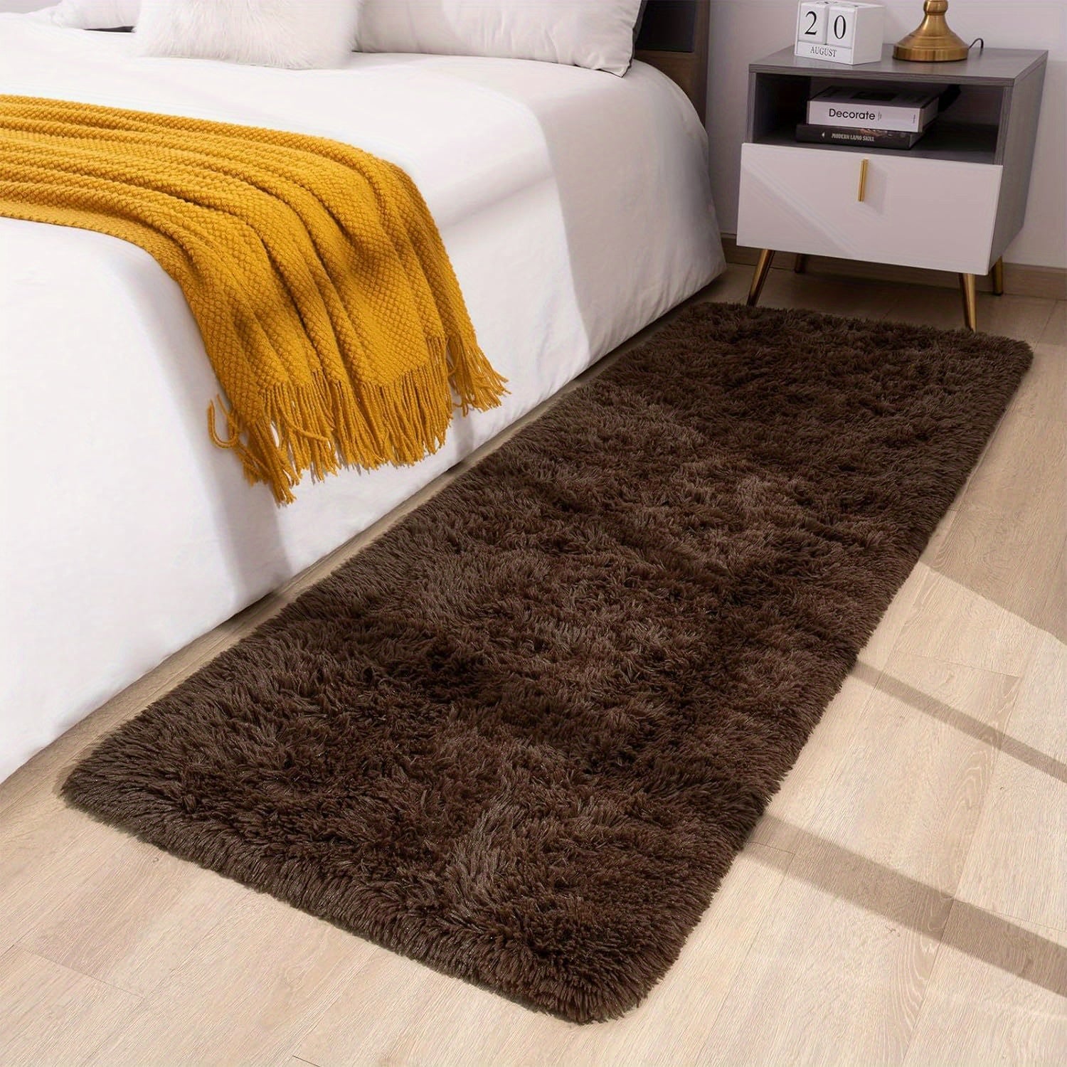 Long Plush Fleece Carpet Rug with Non-Slip Bottom, Tie-Dye Nordic Style Floor Mat