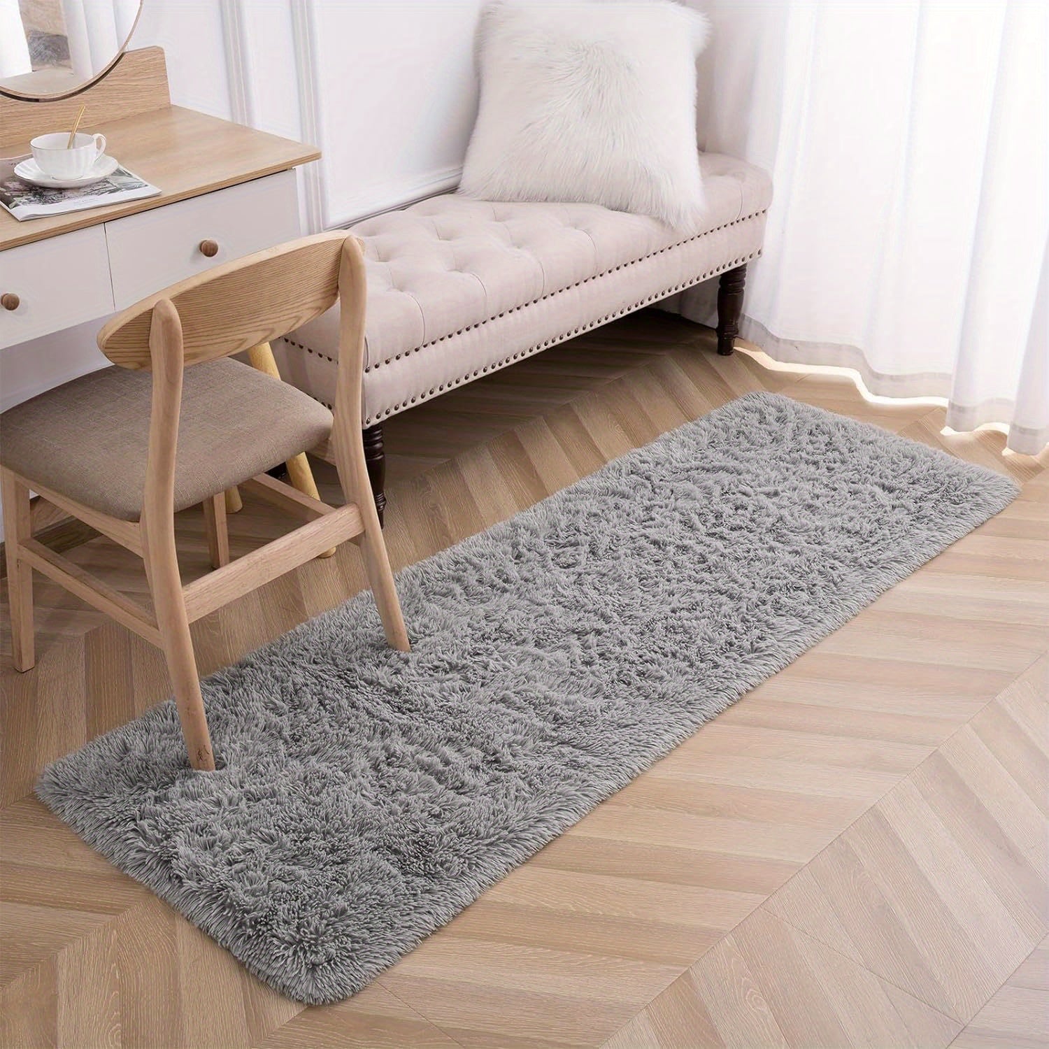 Long Plush Fleece Carpet Rug with Non-Slip Bottom, Tie-Dye Nordic Style Floor Mat
