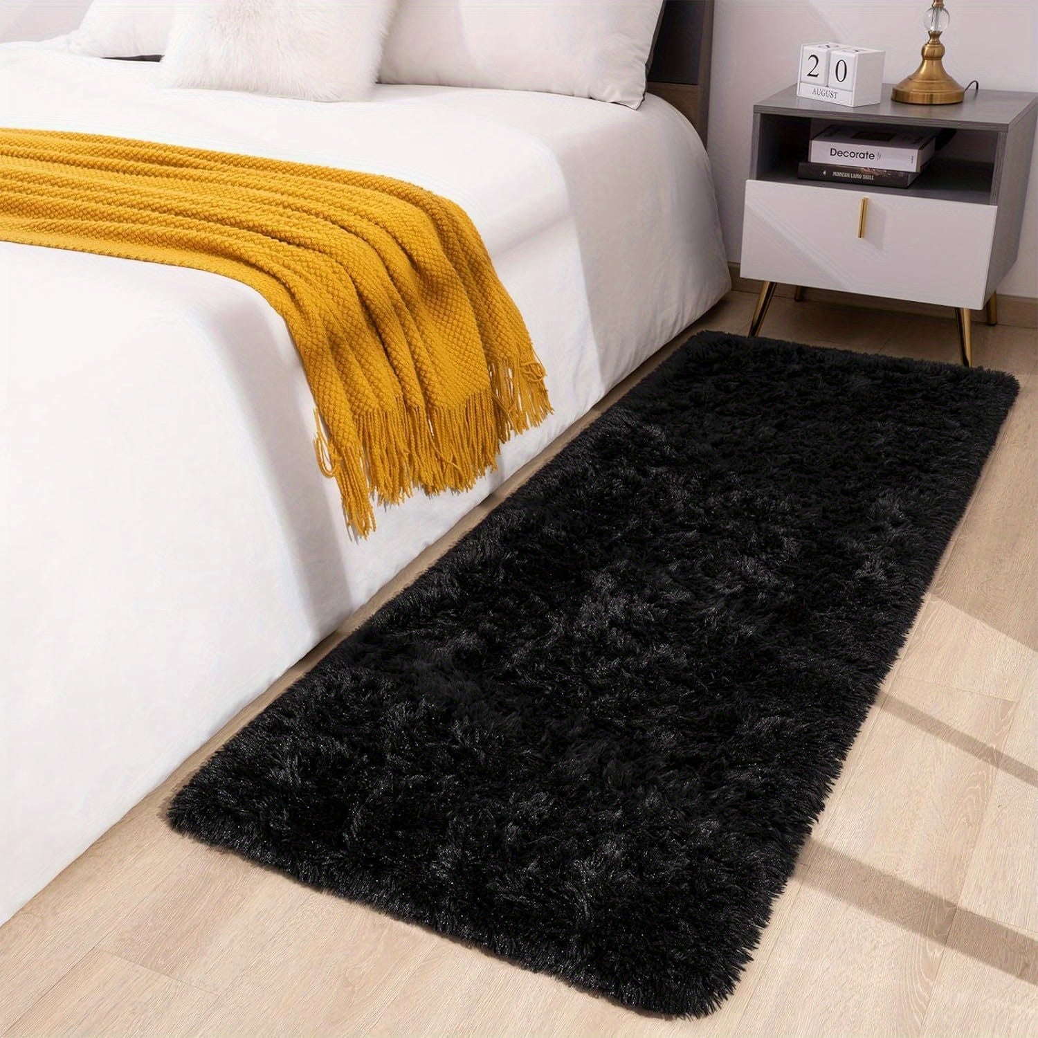 Long Plush Fleece Carpet Rug with Non-Slip Bottom, Tie-Dye Nordic Style Floor Mat