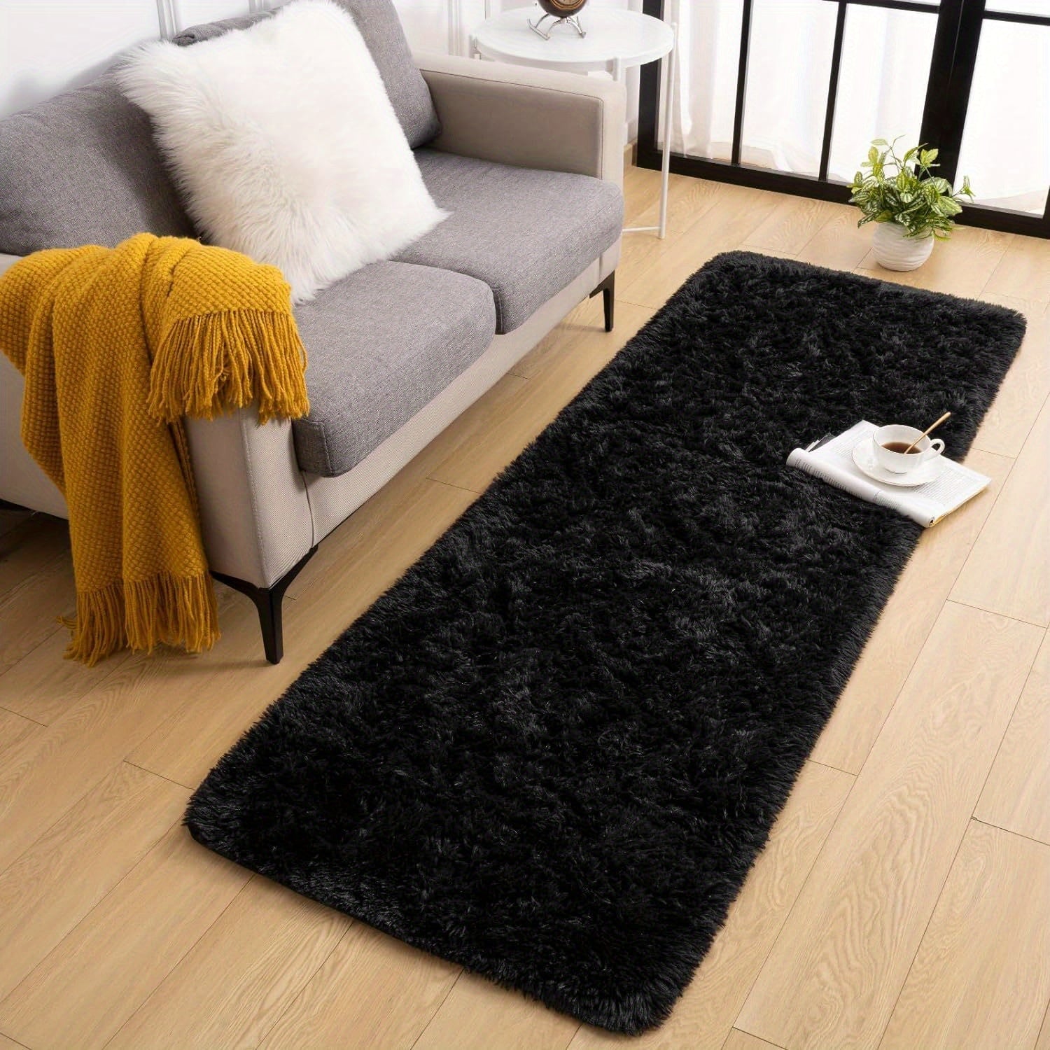 Long Plush Fleece Carpet Rug with Non-Slip Bottom, Tie-Dye Nordic Style Floor Mat