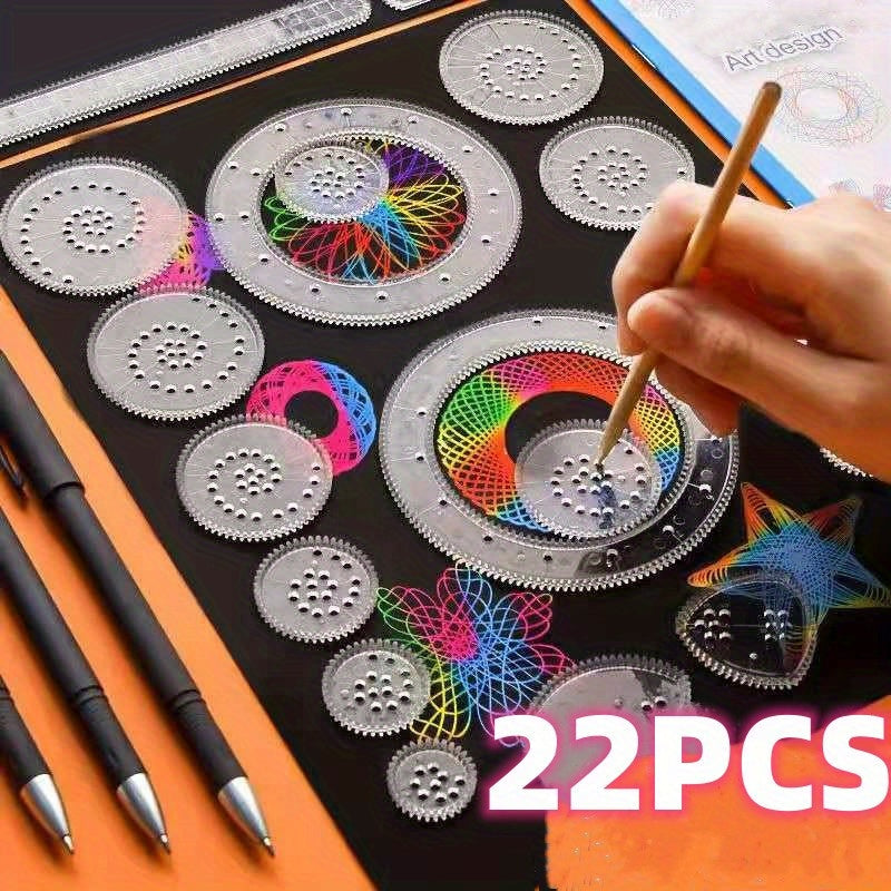 22-Piece Transparent Ruler Set for Spiral Diagram Drawing with Magic Templates
