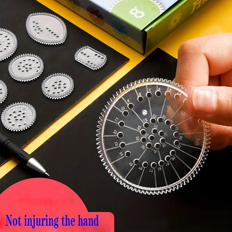22-Piece Transparent Ruler Set for Spiral Diagram Drawing with Magic Templates