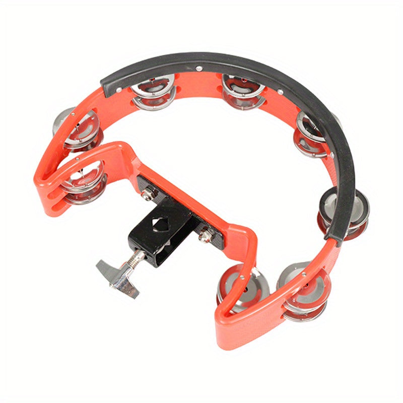 Premium Double Row Jingle Bell Tambourine with Stand Red Black Noise-Reducing Polymer Edge