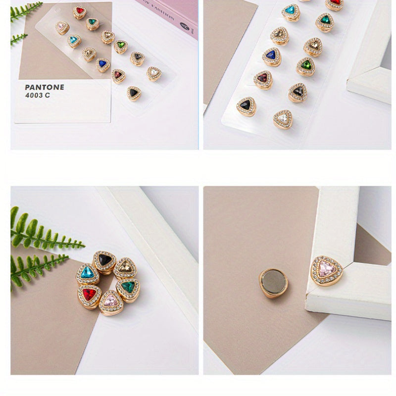 Rang-barang yurak shaklidagi magnitli hijab ignalari, rhinestones bilan, 12 ta to'plam