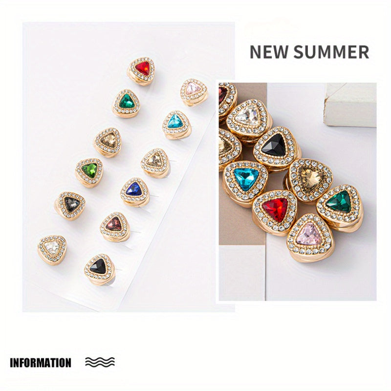 Colorful Heart-Shaped Magnetic Hijab Pins with Rhinestones Set of 12