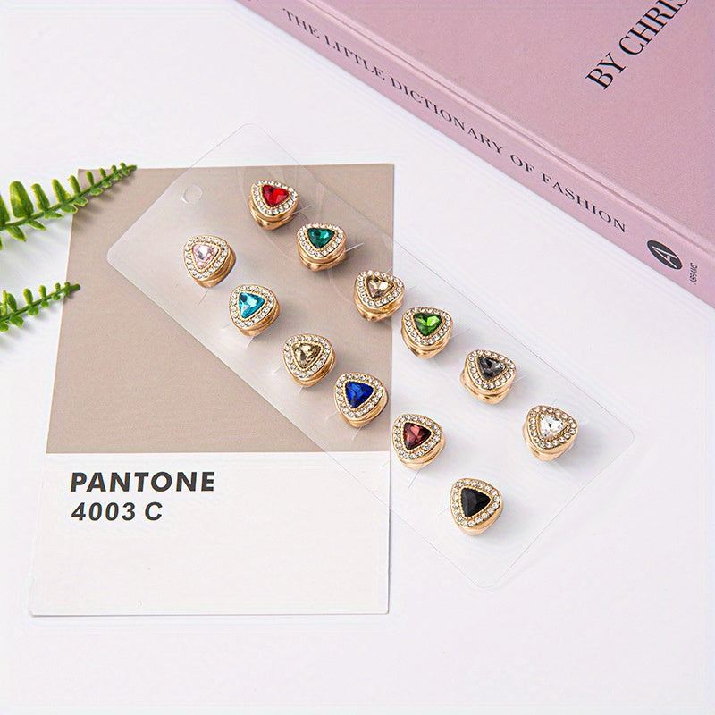 Rang-barang yurak shaklidagi magnitli hijab ignalari, rhinestones bilan, 12 ta to'plam