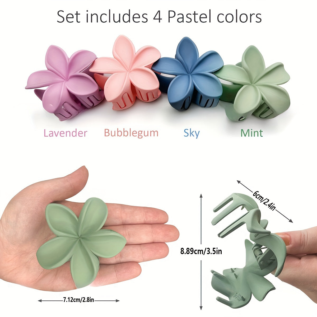 4-Piece Anti-slip Matte Flower Hair Claw Clips for Women and Girls Pink