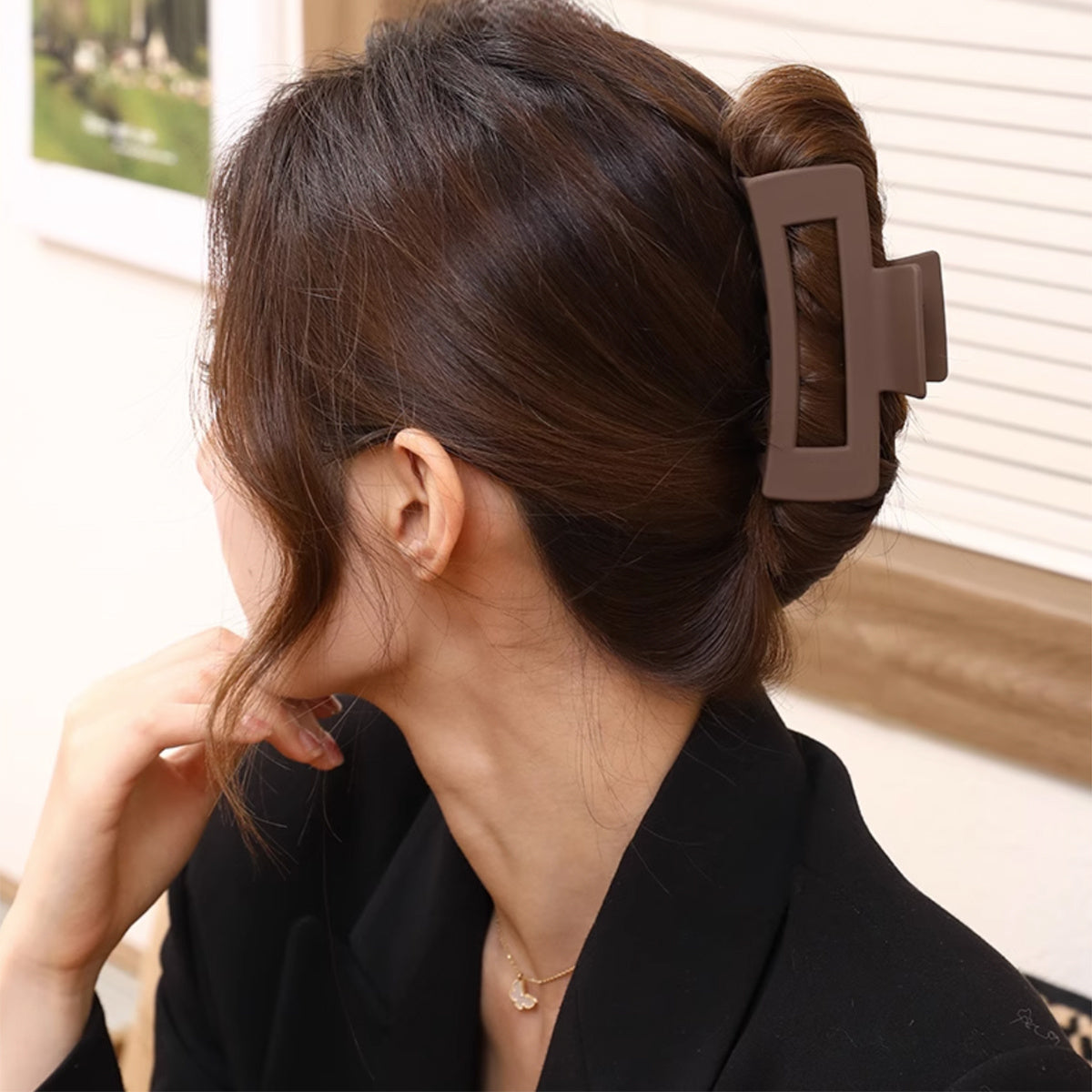 Women Frosted Solid Color Hair Claw Clips Large Rectangular Hair Grab Clips