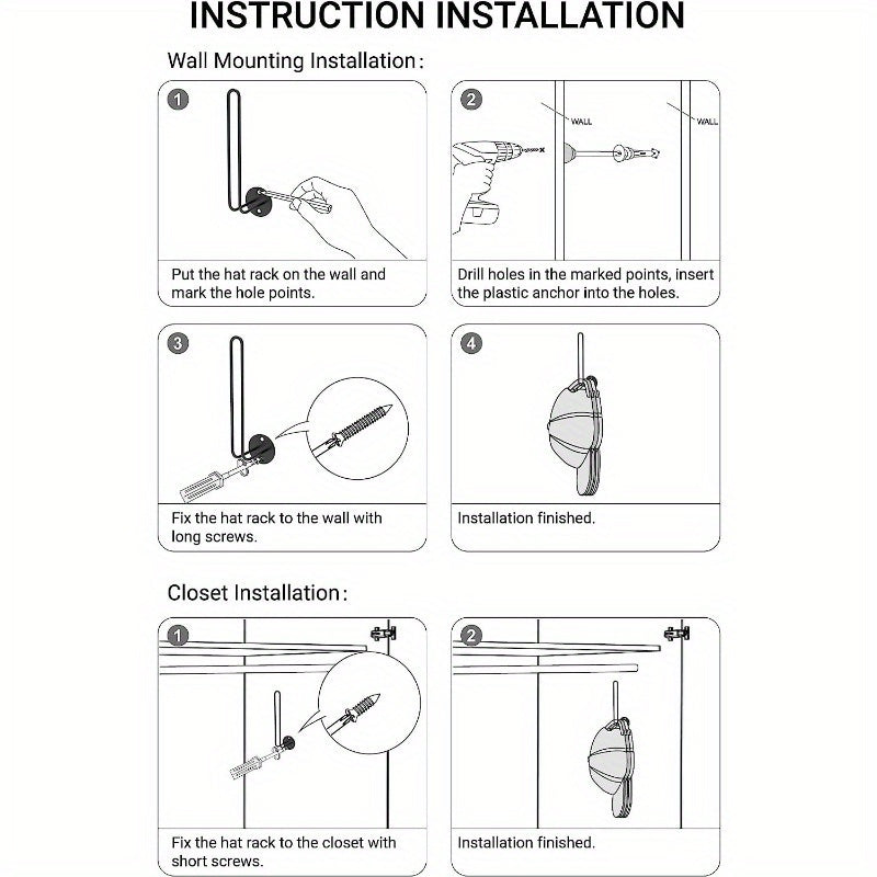 Perchero de pared en forma de L para gorras de béisbol y ropa