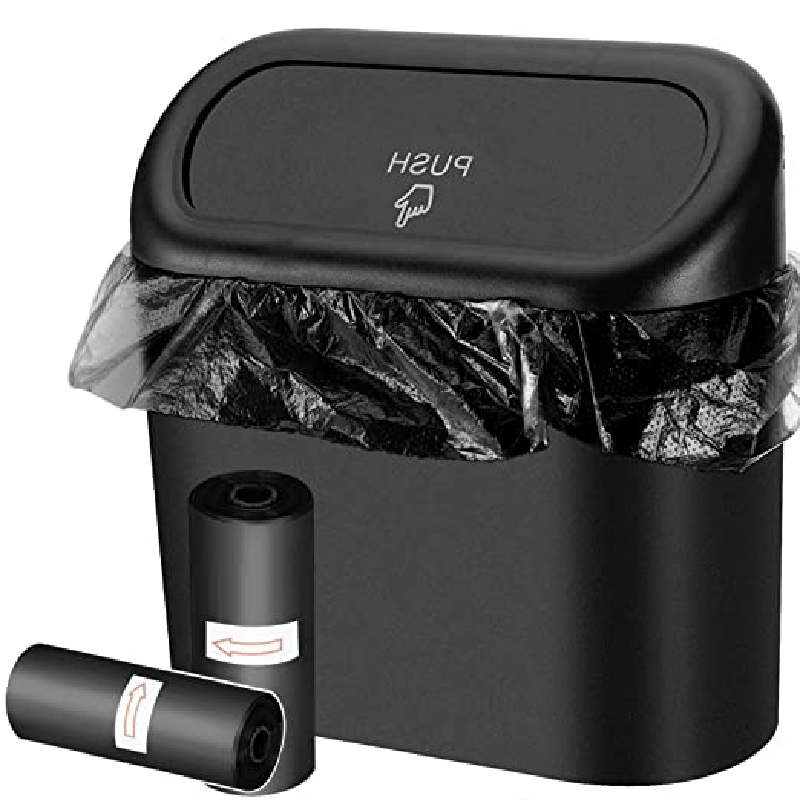 Mini Car Trash Can with Lid and Garbage Bags Leak-Proof ABS