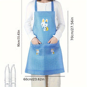 Blue and White Checkered Apron with Rabbit Design, Oil & Dirt Resistant Polyester, Lightweight for Cooking Gardening and Baking