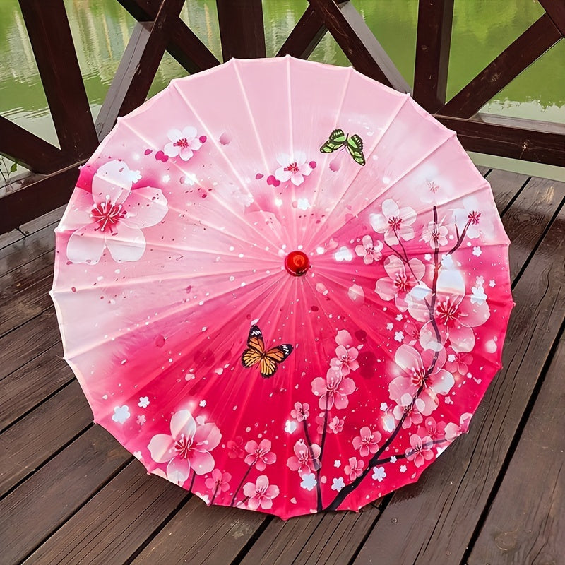 Chinese Cherry Blossom Parasol Umbrella with Bamboo Handle for Sun Rain Protection Weddings Parties