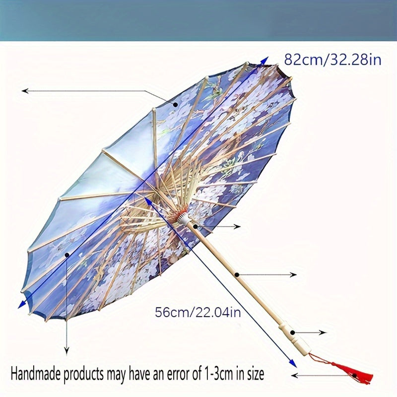 Chinese Cherry Blossom Parasol Umbrella with Bamboo Handle for Sun Rain Protection Weddings Parties