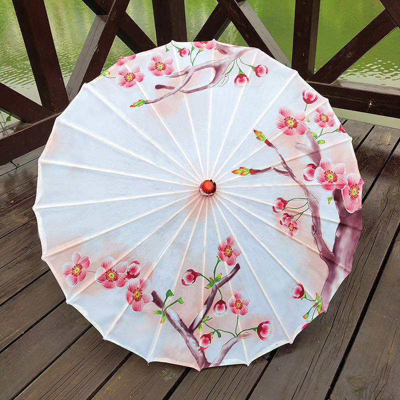 Chinese Cherry Blossom Parasol Umbrella with Bamboo Handle for Sun Rain Protection Weddings Parties