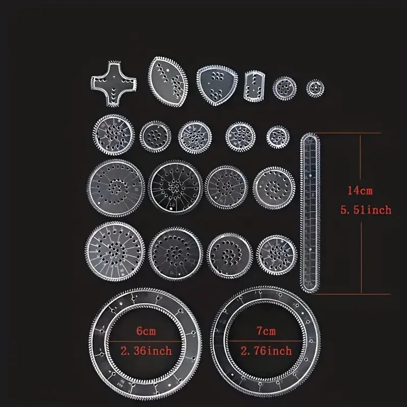 22-детальный профессиональный набор для рисования с прозрачными магическими шаблонами для спирального искусства - изготовлен из прочного ПВХ