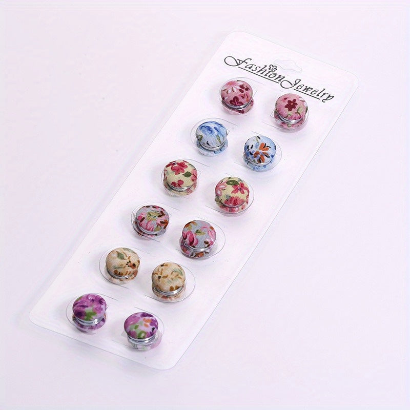 Set of 12 Fabric Magnetic Jewelry for Muslim Women with Flower Design and Shawl Buckle