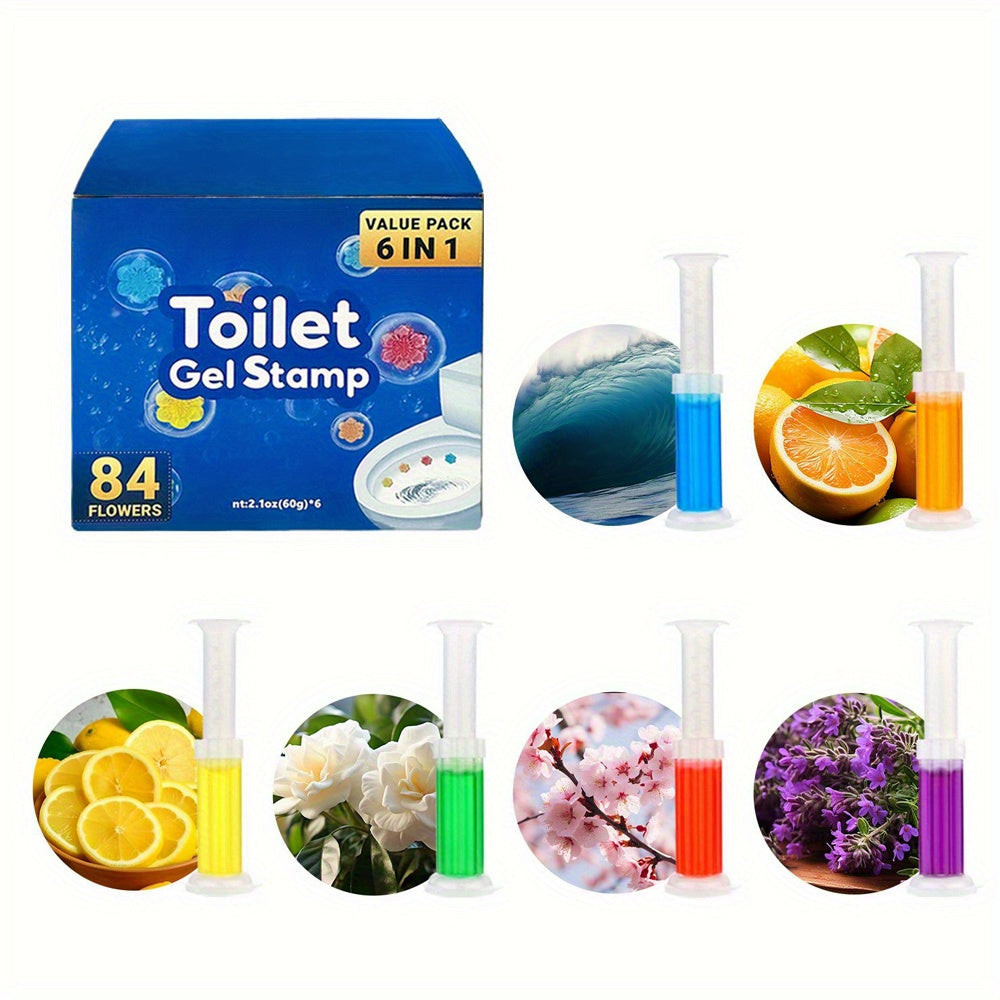 6pcs Toilet Bowl Cleaner Gel Stamps with Fresh Floral Scent, Removes Limescale