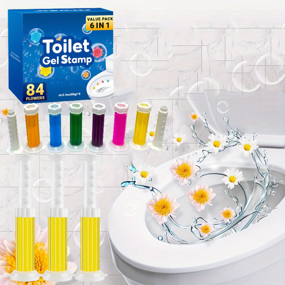 6pcs Toilet Bowl Cleaner Gel Stamps with Fresh Floral Scent, Removes Limescale