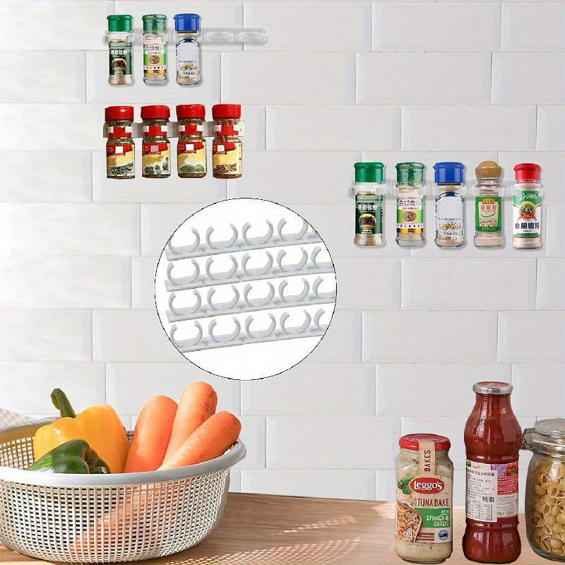 Wall-Mounted Kitchen Seasoning Rack with 20 Clips Holds 4 Jars or Bottles