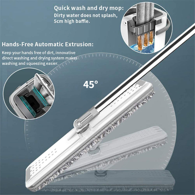 Conjunto de cubo de fregona grande con 4 paños de fregona engrosados para fregado en seco y húmedo