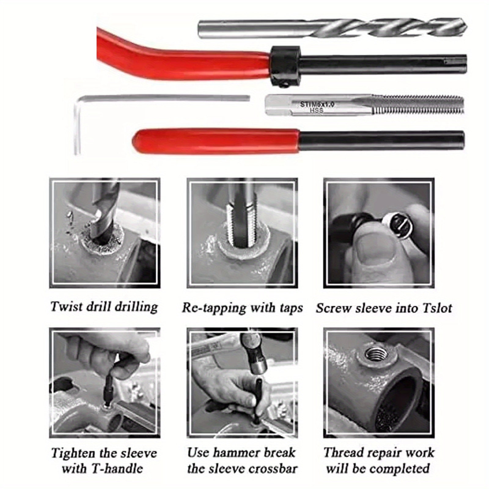 Профессиональный набор для ремонта резьбы 131 шт. Высокоскоростная сталь Helicoil для металла