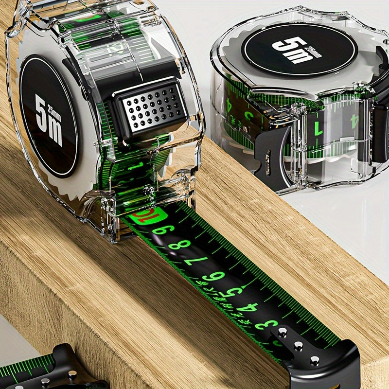 Self-Locking Steel Tape Measure 5m with 0.1mm Accuracy Laser Inkjet Code Clear View for Construction DIY