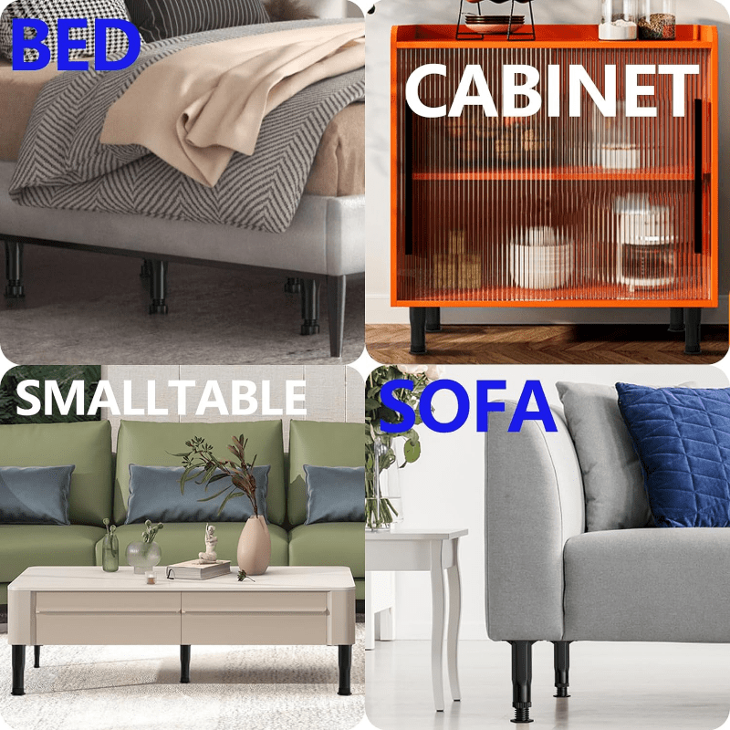 Moslashuvchan yotoq ramkasi qoʻllab-quvvatlash oyoqlari 4 ta, qora plastmassa, Katta va Qirol oʻlchami