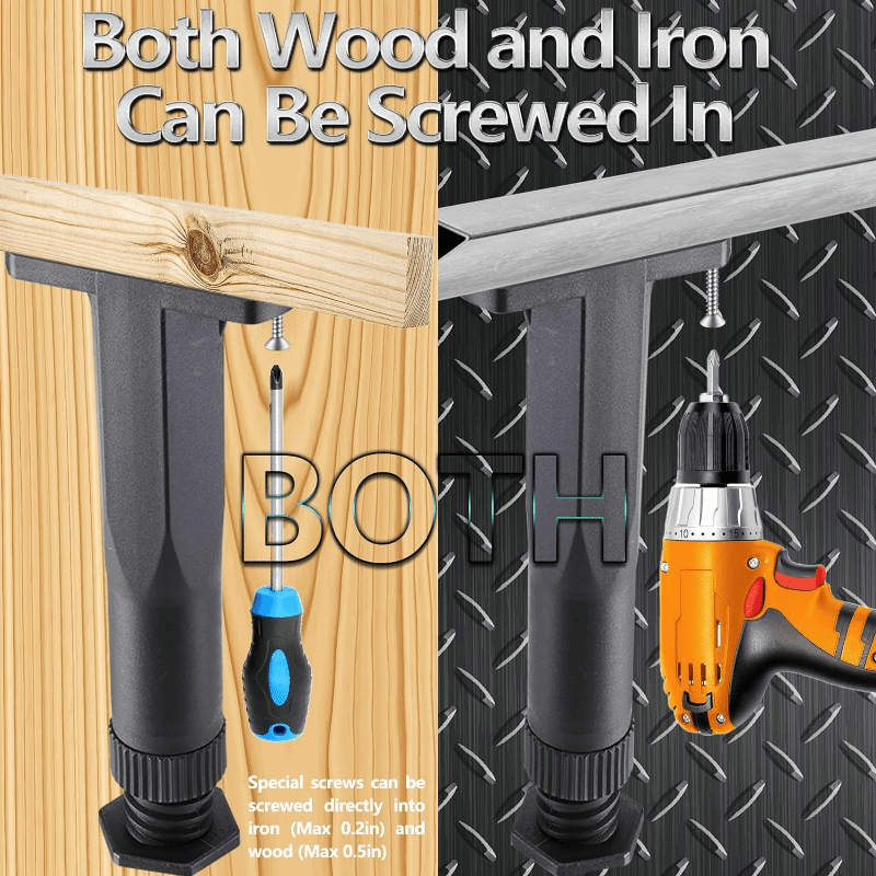 Moslashuvchan yotoq ramkasi qoʻllab-quvvatlash oyoqlari 4 ta, qora plastmassa, Katta va Qirol oʻlchami