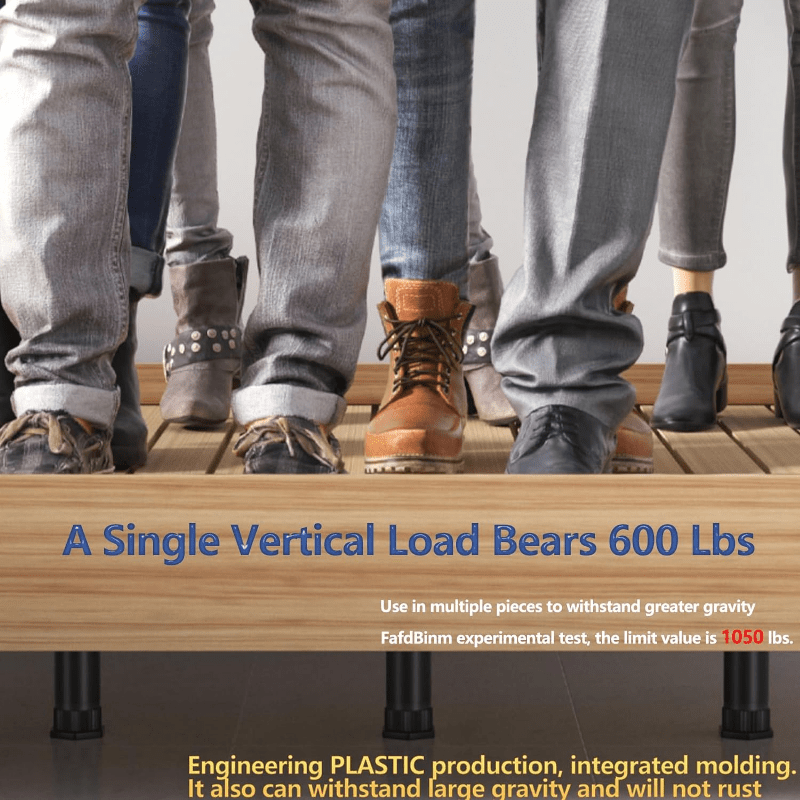 Moslashuvchan yotoq ramkasi qoʻllab-quvvatlash oyoqlari 4 ta, qora plastmassa, Katta va Qirol oʻlchami