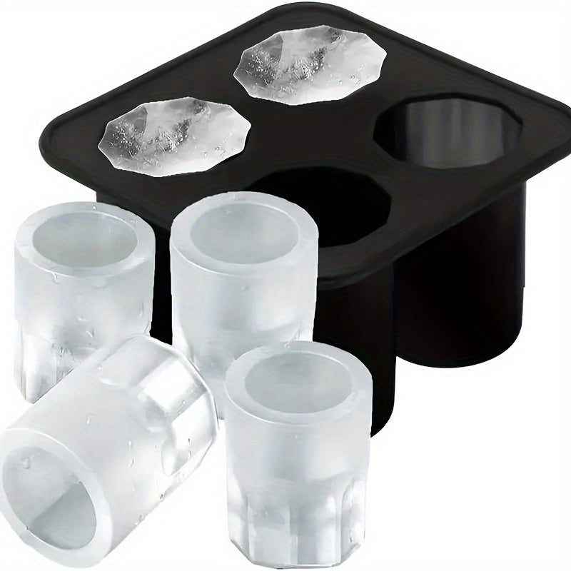 Silicone muz kubi shakli 4 bo'lakli qayta ishlatiladigan viski muz shakllari kokteyllar uchun