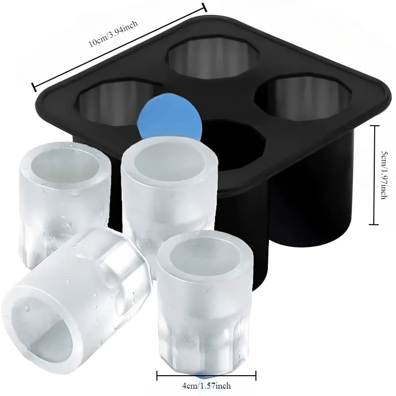 Silicone muz kubi shakli 4 bo'lakli qayta ishlatiladigan viski muz shakllari kokteyllar uchun