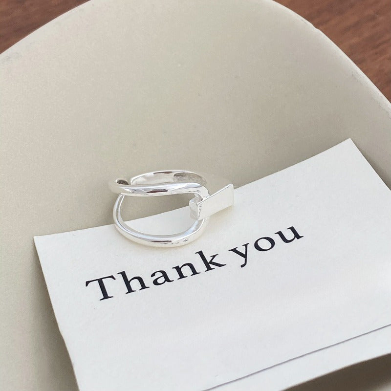 Sterling Silver Wedding Ring Adjustable Geometric Open Design for Women